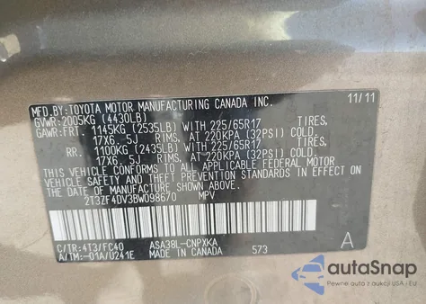 2011 Toyota Rav4 from USA, damaged, VIN 2T3ZF4DV3BW098670